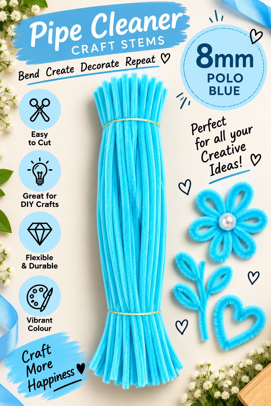 Light Blue Pipe Cleaner (8mm)